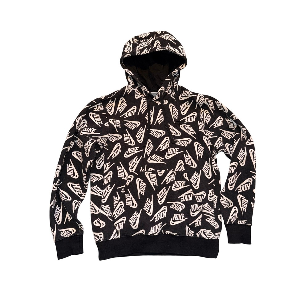 Nike All Over Logo Print Hoodie Black White Men's Size XS‎